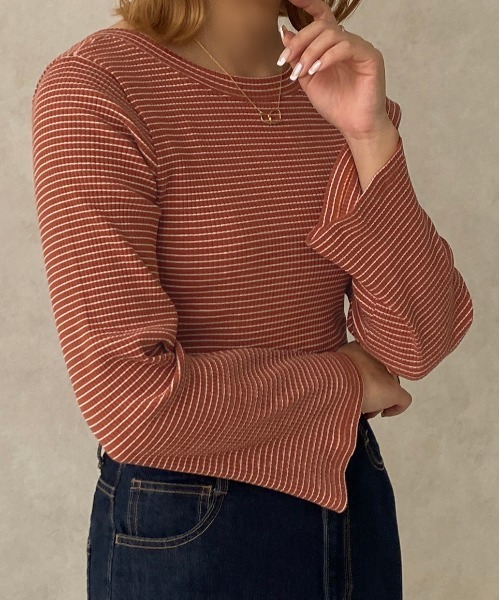 apres jour clair（アプレジュールクレア）の「【apresjour clair】リブボーダーロンT【ZOZOTOWN限定アイテム】（Tシャツ/カットソー・レディース・イエロー/オフホワイト/ブラウン系その他・X-LARGE/フリー）」の20枚目の写真