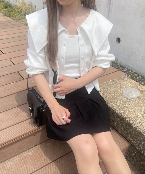 PairPair（ペアペア）の「ショート丈ビッグカラーカーディガン（カーディガン/ボレロ・レディース・ブラック/オフホワイト/ブルー系その他・フリー）」の2枚目の写真