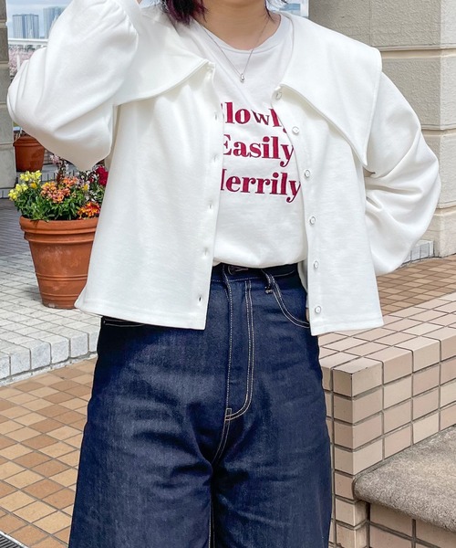 PairPair（ペアペア）の「ショート丈ビッグカラーカーディガン（カーディガン/ボレロ・レディース・ブラック/オフホワイト/ブルー系その他・フリー）」の4枚目の写真