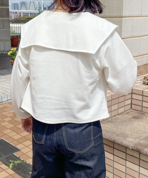 PairPair（ペアペア）の「ショート丈ビッグカラーカーディガン（カーディガン/ボレロ・レディース・ブラック/オフホワイト/ブルー系その他・フリー）」の8枚目の写真