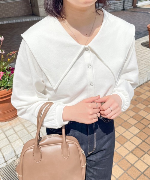 PairPair（ペアペア）の「ショート丈ビッグカラーカーディガン（カーディガン/ボレロ・レディース・ブラック/オフホワイト/ブルー系その他・フリー）」の5枚目の写真