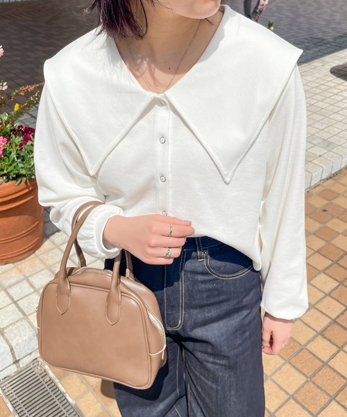 PairPair（ペアペア）の「ショート丈ビッグカラーカーディガン（カーディガン/ボレロ・レディース・ブラック/オフホワイト/ブルー系その他・フリー）」の6枚目の写真