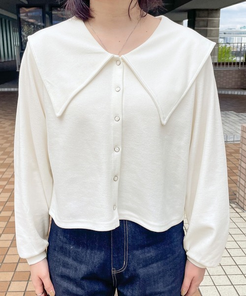 PairPair（ペアペア）の「ショート丈ビッグカラーカーディガン（カーディガン/ボレロ・レディース・ブラック/オフホワイト/ブルー系その他・フリー）」の9枚目の写真