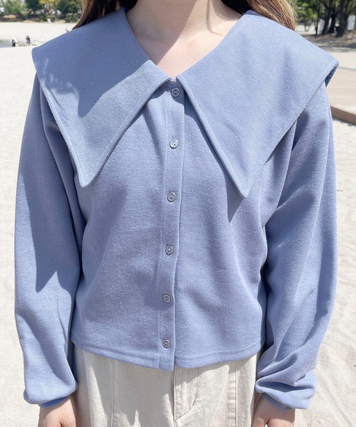 PairPair（ペアペア）の「ショート丈ビッグカラーカーディガン（カーディガン/ボレロ・レディース・ブラック/オフホワイト/ブルー系その他・フリー）」の21枚目の写真