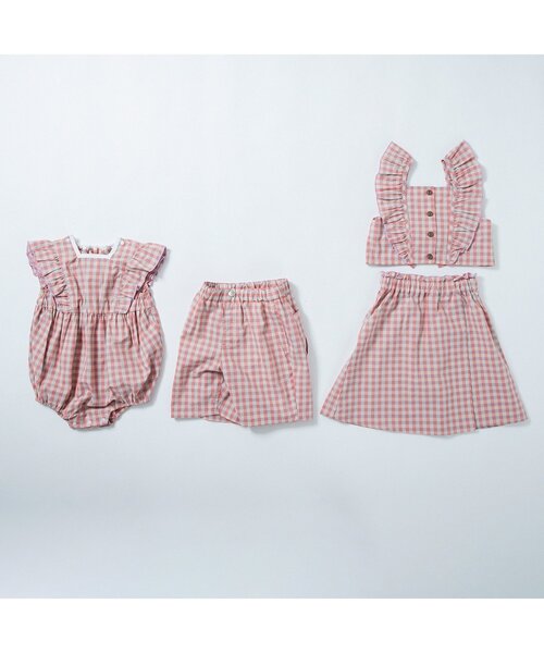 BREEZE（ブリーズ）の「WEB限定 ギンガムチェックセットアップ（セットアップ・キッズ・オレンジ/ラベンダー/ブラック・100/80/90/110/120/130/140）」の16枚目の写真