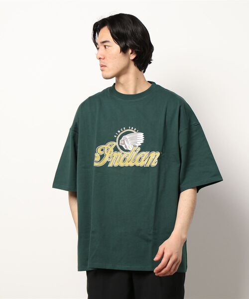 INDIAN（インディアン）の「/Bl/刺繍プリントオーバーサイズTシャツ 半袖 / INDIAN（Tシャツ/カットソー・メンズ・ホワイト/ダークグリーン/ブルーグレー・MEDIUM/LARGE）」の6枚目の写真