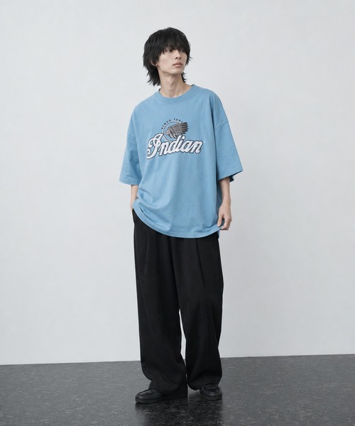 INDIAN（インディアン）の「/Bl/刺繍プリントオーバーサイズTシャツ 半袖 / INDIAN（Tシャツ/カットソー・メンズ・ホワイト/ダークグリーン/ブルーグレー・MEDIUM/LARGE）」の10枚目の写真