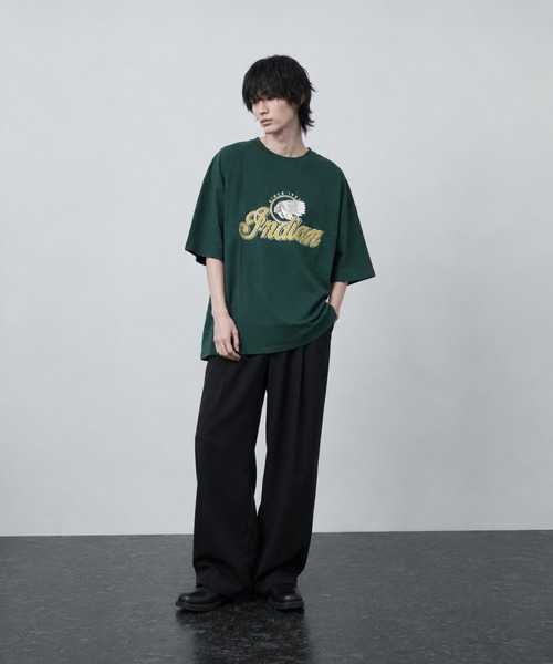 INDIAN（インディアン）の「/Bl/刺繍プリントオーバーサイズTシャツ 半袖 / INDIAN（Tシャツ/カットソー・メンズ・ホワイト/ダークグリーン/ブルーグレー・MEDIUM/LARGE）」の9枚目の写真