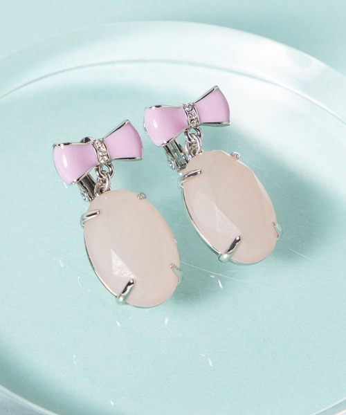 Mel cinna（メルシーナ）の「Mel cinna/ribbon ovalstone earring（イヤリング・レディース・パープル・FREE）」の3枚目の写真