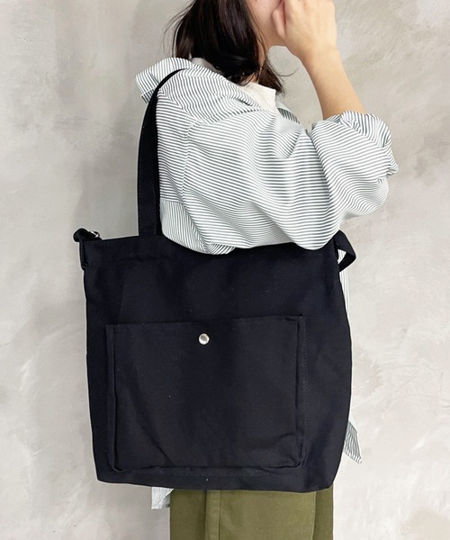 kutir(クティール)の「2WAYキャンバスバッグ(トートバッグ・レディース・ホワイト/ブラック・FREE)」の5枚目の写真