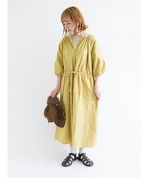 Samansa Mos2 | コットンリネンパフスリーブ前開きワンピース(ワンピース)