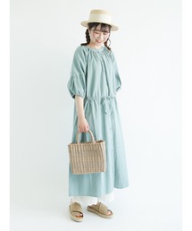 Samansa Mos2 | コットンリネンパフスリーブ前開きワンピース(ワンピース)