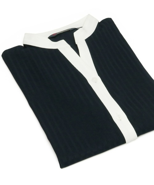 TOKYO SHIRTS（トウキョウシャツ）の「形態安定ノーアイロン クレリックヘンリーネック 半袖ビジネスワイシャツ（ビジネスシャツ・レディース・ブラック/ホワイト・L/M/S/LL）」の3枚目の写真