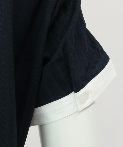 TOKYO SHIRTS（トウキョウシャツ）の「形態安定ノーアイロン クレリックヘンリーネック 半袖ビジネスワイシャツ（ビジネスシャツ・レディース・ブラック/ホワイト・L/M/S/LL）」の4枚目の写真