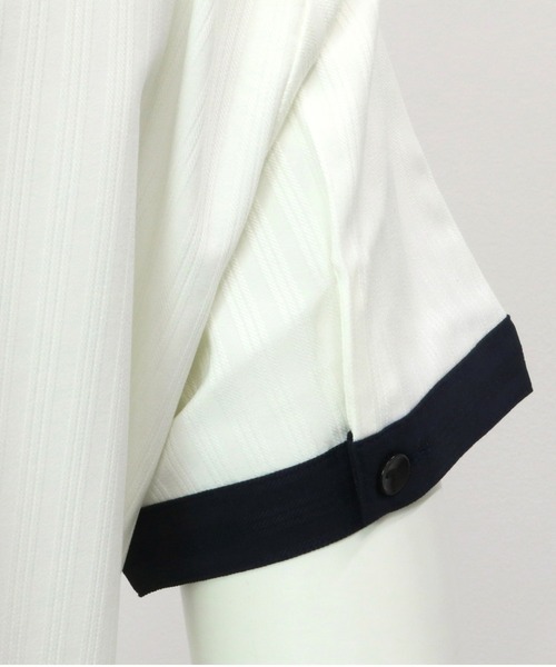 TOKYO SHIRTS（トウキョウシャツ）の「形態安定ノーアイロン クレリックヘンリーネック 半袖ビジネスワイシャツ（ビジネスシャツ・レディース・ブラック/ホワイト・L/M/S/LL）」の7枚目の写真