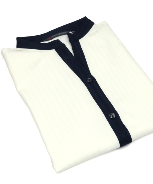 TOKYO SHIRTS（トウキョウシャツ）の「形態安定ノーアイロン クレリックヘンリーネック 半袖ビジネスワイシャツ（ビジネスシャツ・レディース・ブラック/ホワイト・L/M/S/LL）」の6枚目の写真