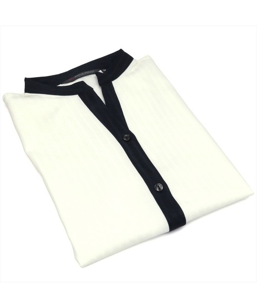 TOKYO SHIRTS（トウキョウシャツ）の「形態安定ノーアイロン クレリックヘンリーネック 半袖ビジネスワイシャツ（ビジネスシャツ・レディース・ブラック/ホワイト・L/M/S/LL）」の12枚目の写真