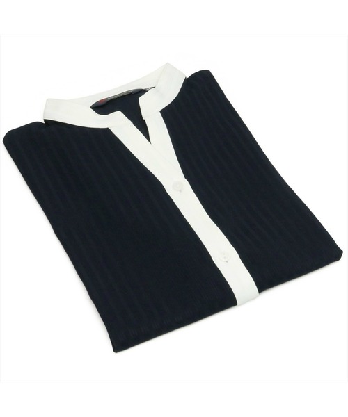 TOKYO SHIRTS（トウキョウシャツ）の「形態安定ノーアイロン クレリックヘンリーネック 半袖ビジネスワイシャツ（ビジネスシャツ・レディース・ブラック/ホワイト・L/M/S/LL）」の11枚目の写真