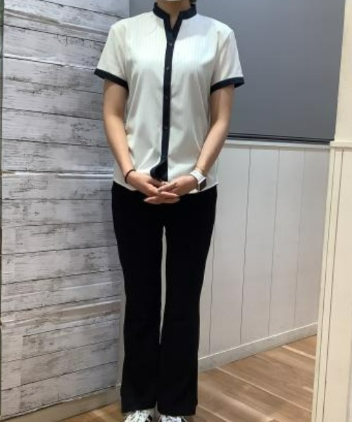 TOKYO SHIRTS（トウキョウシャツ）の「形態安定ノーアイロン クレリックヘンリーネック 半袖ビジネスワイシャツ（ビジネスシャツ・レディース・ブラック/ホワイト・L/M/S/LL）」の17枚目の写真