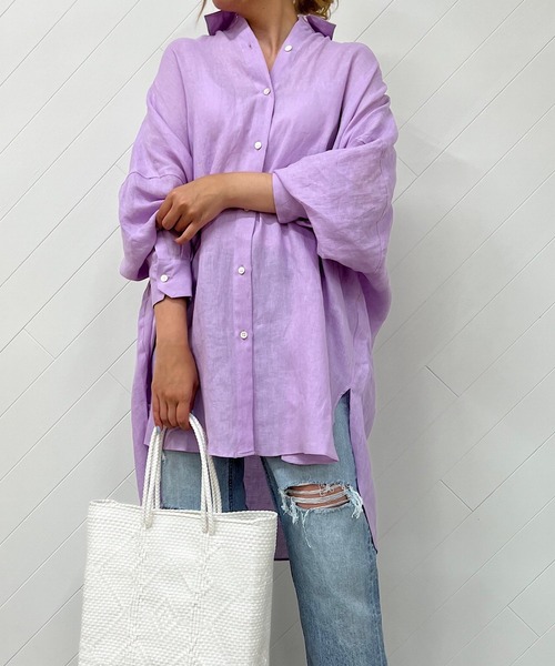 OUVRAGE CLASSE（ウヴラージュクラス）の「リネンカラービッグシャツ（シャツ/ブラウス・レディース・ラベンダー/イエロー/ホワイト/ベージュ・FREE）」の5枚目の写真