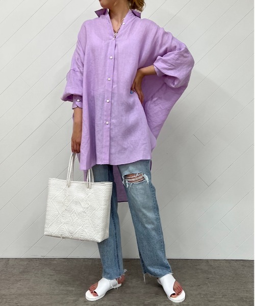 OUVRAGE CLASSE（ウヴラージュクラス）の「リネンカラービッグシャツ（シャツ/ブラウス・レディース・ラベンダー/イエロー/ホワイト/ベージュ・FREE）」の6枚目の写真