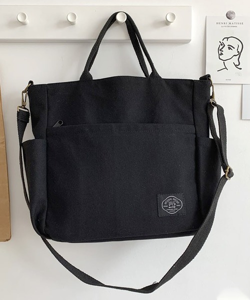 LUGG NAGG(ラグナグ)の「キャンバス2wayトートバッグ ショルダーストラップ付き(トートバッグ・レディース・ブラック/ベージュ/ブラック系その他/ネイビー/ブラウン系その他/オフホワイト/マスタード/ホワイト系その他/ライトブルー・FREE)」の5枚目の写真