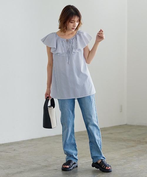 KOBE LETTUCE(コウベレタス)の「フリル襟ノースリーブブラウス(シャツ/ブラウス・レディース・ホワイト系その他/オフホワイト/ブラック/ネイビー系・FREE)」の8枚目の写真