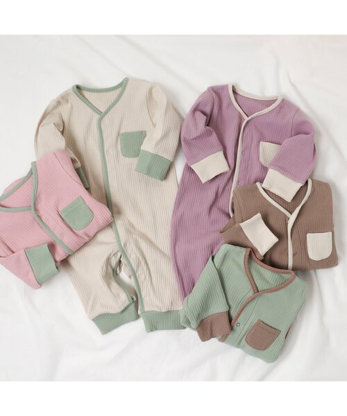 Ampersand（アンパサンド）の「premier リブカバーオール（ロンパース・キッズ・アイボリー/ピンク/ラベンダー/オリーブ/ブラウン・80/70/60）」の6枚目の写真