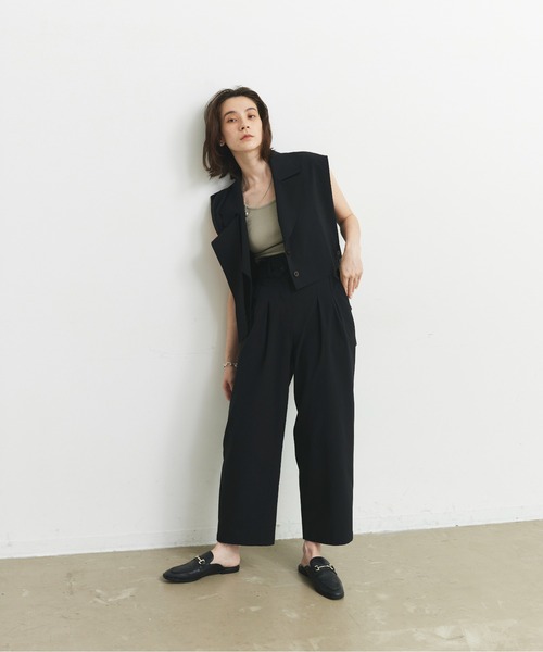 CEL ANSWER（シーイーエルアンサー）の「ハイウエストタックパンツ（スラックス・レディース・チャコールグレー/ブラック・FREE/S）」の5枚目の写真