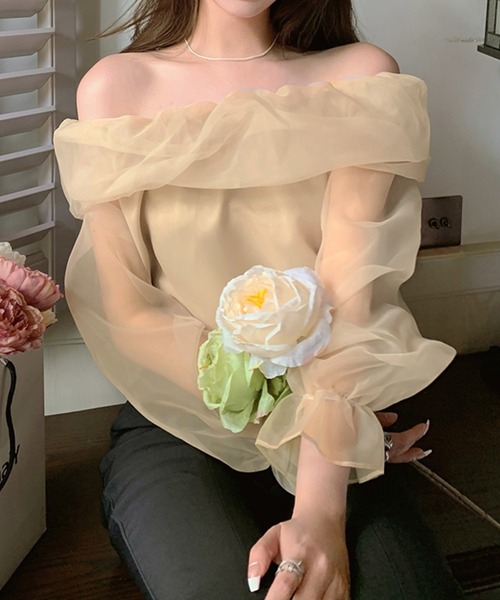 Dita Muaj.(ディータムアージュ)の「シースルーオフショルシフォンブラウス(Tシャツ/カットソー・レディース・アイボリー・S/M)」の11枚目の写真