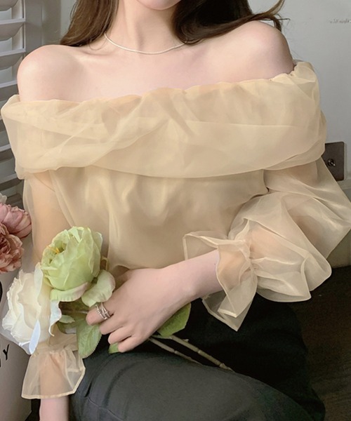 Dita Muaj.(ディータムアージュ)の「シースルーオフショルシフォンブラウス(Tシャツ/カットソー・レディース・アイボリー・S/M)」の3枚目の写真