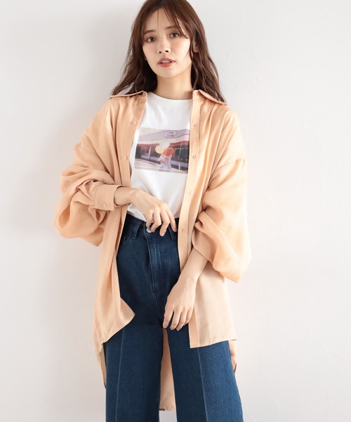 mysty woman(ミスティウーマン)の「ジャガード柄ビッグシャツ 162692(シャツ/ブラウス・レディース・ブラック/ベージュ/ホワイト系その他・FREE)」の1枚目の写真