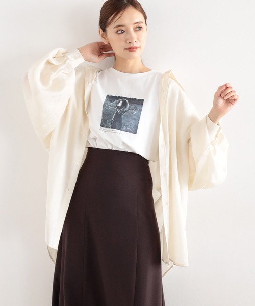 mysty woman(ミスティウーマン)の「ジャガード柄ビッグシャツ 162692(シャツ/ブラウス・レディース・ブラック/ベージュ/ホワイト系その他・FREE)」の2枚目の写真