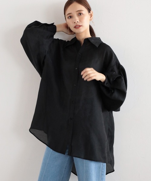 mysty woman(ミスティウーマン)の「ジャガード柄ビッグシャツ 162692(シャツ/ブラウス・レディース・ブラック/ベージュ/ホワイト系その他・FREE)」の3枚目の写真