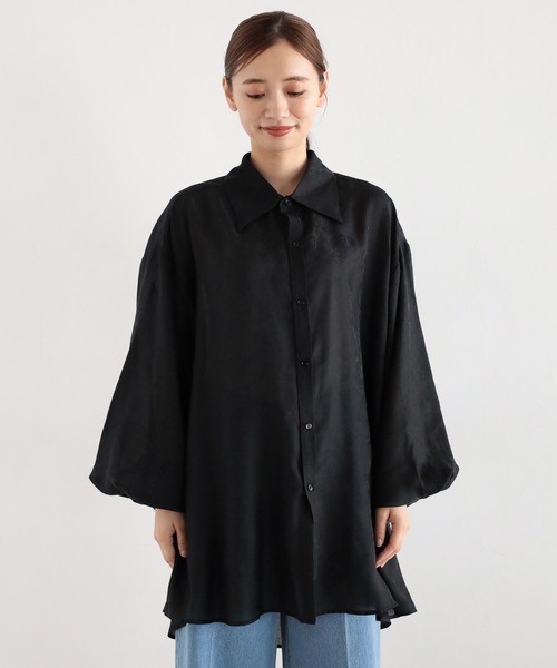 mysty woman(ミスティウーマン)の「ジャガード柄ビッグシャツ 162692(シャツ/ブラウス・レディース・ブラック/ベージュ/ホワイト系その他・FREE)」の7枚目の写真
