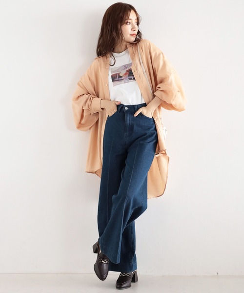 mysty woman(ミスティウーマン)の「ジャガード柄ビッグシャツ 162692(シャツ/ブラウス・レディース・ブラック/ベージュ/ホワイト系その他・FREE)」の5枚目の写真