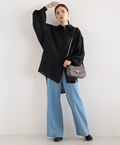 mysty woman(ミスティウーマン)の「ジャガード柄ビッグシャツ 162692(シャツ/ブラウス・レディース・ブラック/ベージュ/ホワイト系その他・FREE)」の6枚目の写真
