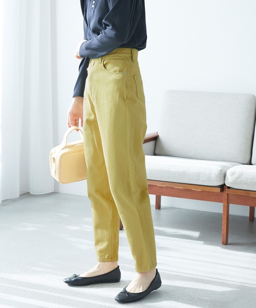 Chaco closet(チャコ クローゼット)の「ハイウエストテーパード配色ステッチカラーデニムパンツ(デニムパンツ・レディース・ライトグレー/ブラック/ピンク/イエロー/ブルー/グリーン・S/M/L)」の15枚目の写真