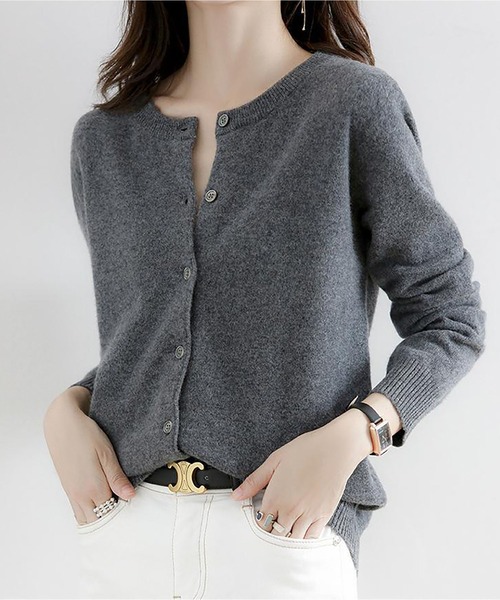 LOPASS（ロパス）の「クルーネックボタン開きニットカーディガン（カーディガン/ボレロ・レディース・ブラウン/ホワイト/グレー/ブラック/Mustard/ブルー/ネイビー・M/L）」の10枚目の写真