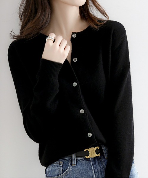 LOPASS（ロパス）の「クルーネックボタン開きニットカーディガン（カーディガン/ボレロ・レディース・ブラウン/ホワイト/グレー/ブラック/Mustard/ブルー/ネイビー・M/L）」の9枚目の写真