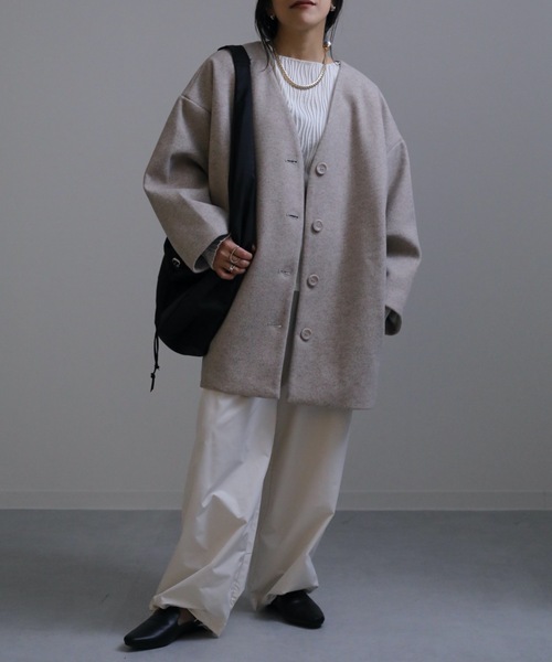 ap retro(アプレトロ)の「ノーカラーVネックミディコート(ノーカラーコート・レディース・ブラック/ベージュ/アイボリー・FREE)」の18枚目の写真