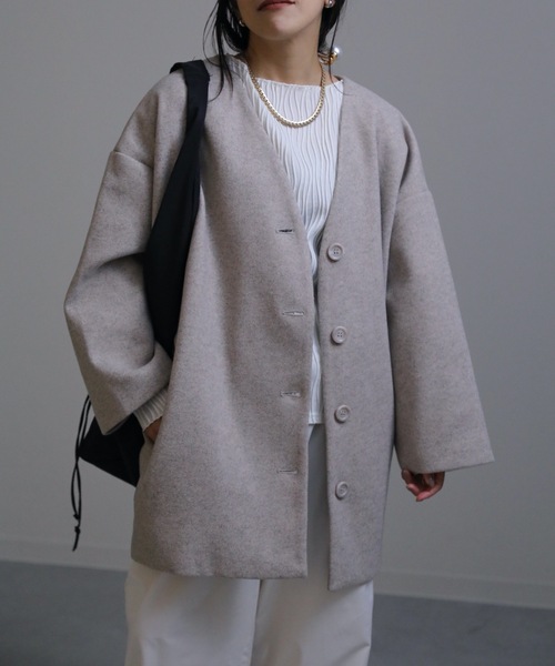 ap retro(アプレトロ)の「ノーカラーVネックミディコート(ノーカラーコート・レディース・ブラック/ベージュ/アイボリー・FREE)」の12枚目の写真