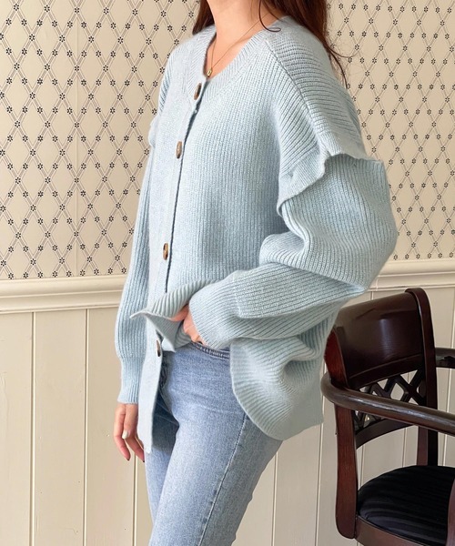 VitaFelice（ヴィータフェリーチェ）の「袖取り外し2WAYニットカーディガン（カーディガン/ボレロ・レディース・ライトブルー/ベージュ・FREE）」の10枚目の写真