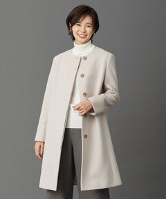 ビジューボタン ノーカラー コート 結婚式対応（チェスターコート