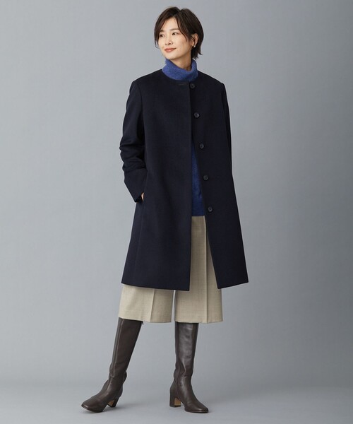 美品 J.PRESS アンゴラビーバー ノーカラーコート 紺 9  比翼  総裏 セール】アンゴラビーバー ノーカラーコート（ノーカラーコート
