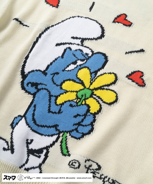 make a ray!（メイク ア レイ！）の「【THE SMURFS/スマーフ】ビッグシルエット キャラクター刺繍 ジャガード ニット（ニット/セーター・レディース・ブラック/レッド/オフホワイト・M/L/XL）」の6枚目の写真