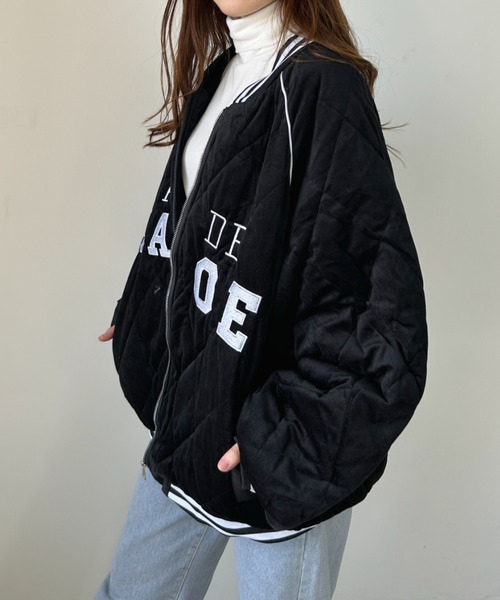CLEA（クレア）の「フロント刺繍オーバーサイズスタジャン/キルティングブルゾン（スタジャン・レディース・アイボリー/ブラック・FREE）」の13枚目の写真
