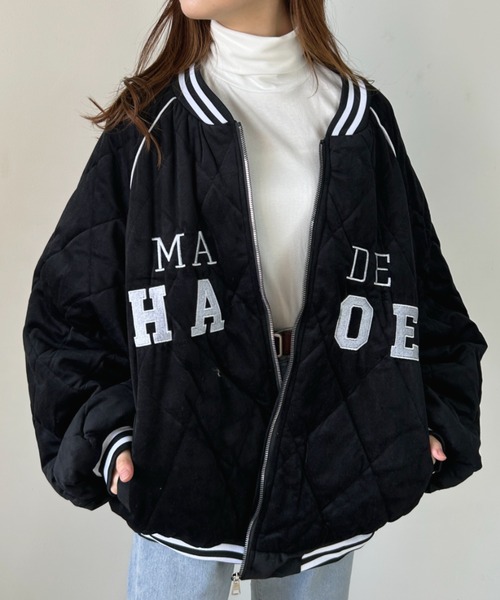 CLEA（クレア）の「フロント刺繍オーバーサイズスタジャン/キルティングブルゾン（スタジャン・レディース・アイボリー/ブラック・FREE）」の17枚目の写真