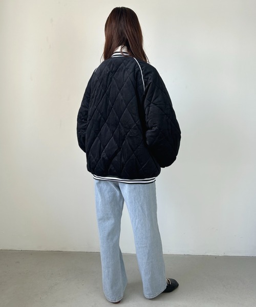 CLEA（クレア）の「フロント刺繍オーバーサイズスタジャン/キルティングブルゾン（スタジャン・レディース・アイボリー/ブラック・FREE）」の20枚目の写真