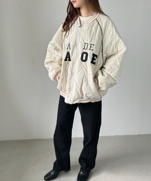 CLEA（クレア）の「フロント刺繍オーバーサイズスタジャン/キルティングブルゾン（スタジャン・レディース・アイボリー/ブラック・FREE）」の14枚目の写真